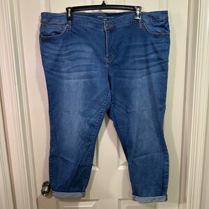 Boutique Ankle Cropped Jeans Womens Plus Size 24W Blue Stretch Rolled Light Wash